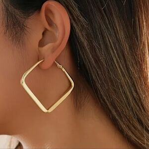 14K Gold Plated Minimalist Geometric Square Large Open Hoop Earrings
